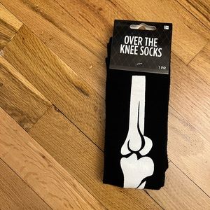 Black and white skeleton over the knee socks